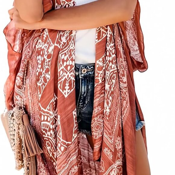 Womens 2025 Summer Beach Hawaiian Vacation Long Kimono Cardigans Swimsuits Cover - Picture 1 of 6